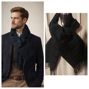 Scottish Tartan Cashmere Scarf Green Black Plaid Classic Heritage Winter